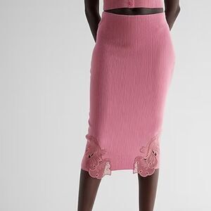 Express High Waisted Ribbed Lace Midi Sweater Skirt S Pink NWT IN PACKAGING